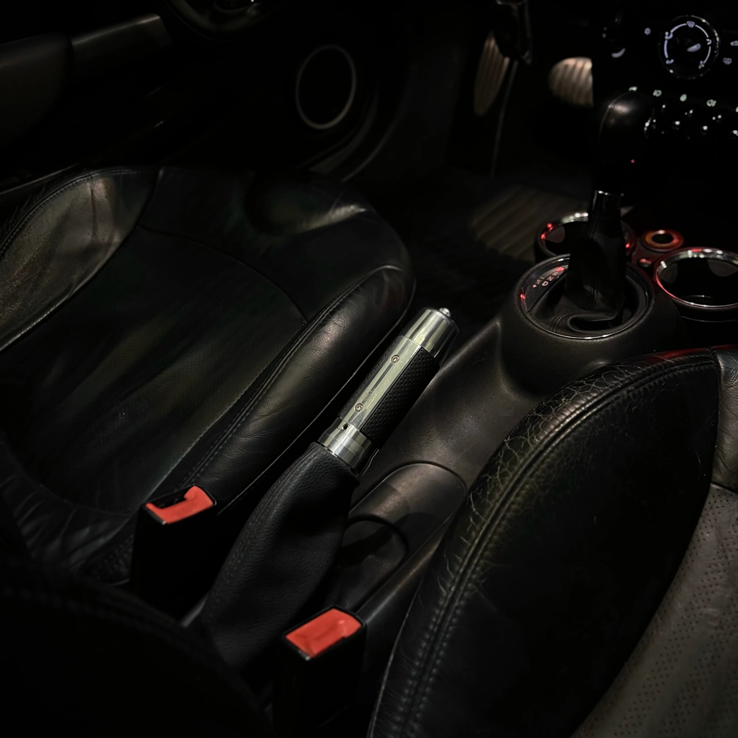 MINI R50 R53 perforated leather handbrake handle with aluminum structure