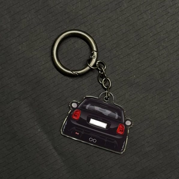 Custom acrylic MINI Cooper keychain, personalized with license plate and car color, ideal car gift