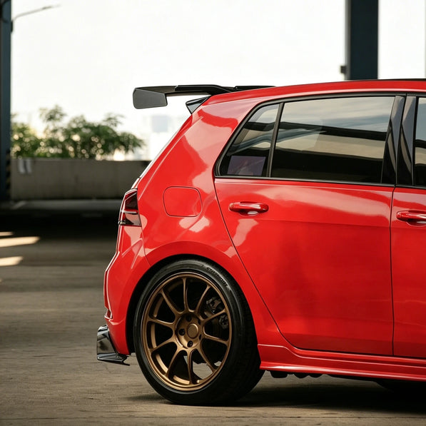 Close-up of the spoiler edge showing OEM-style fitment on the Volkswagen Golf MK7 hatch