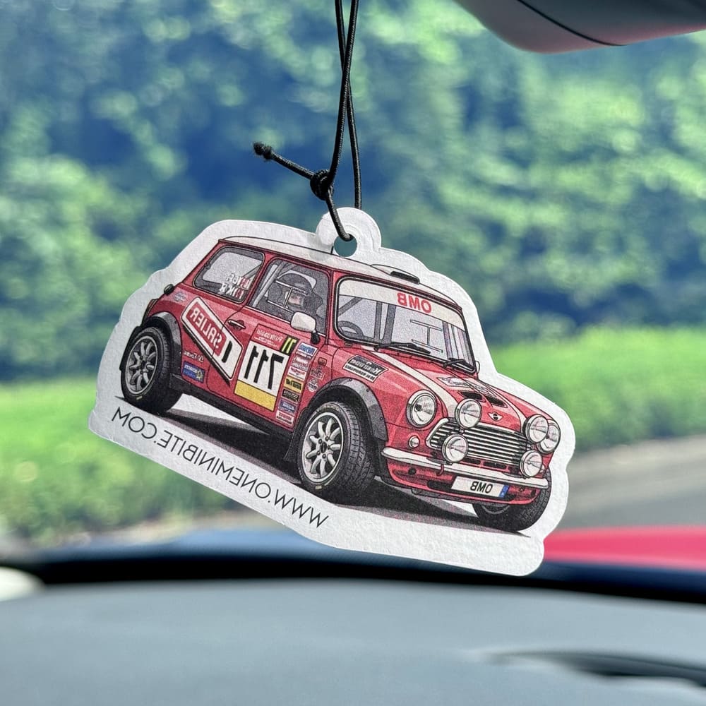 Close-up of MINI rally air freshener with sea breeze scent
