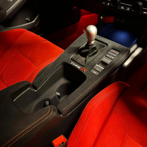 Suede Alcantara® console cover for Civic FL5 Type R right-hand drive manual transmission