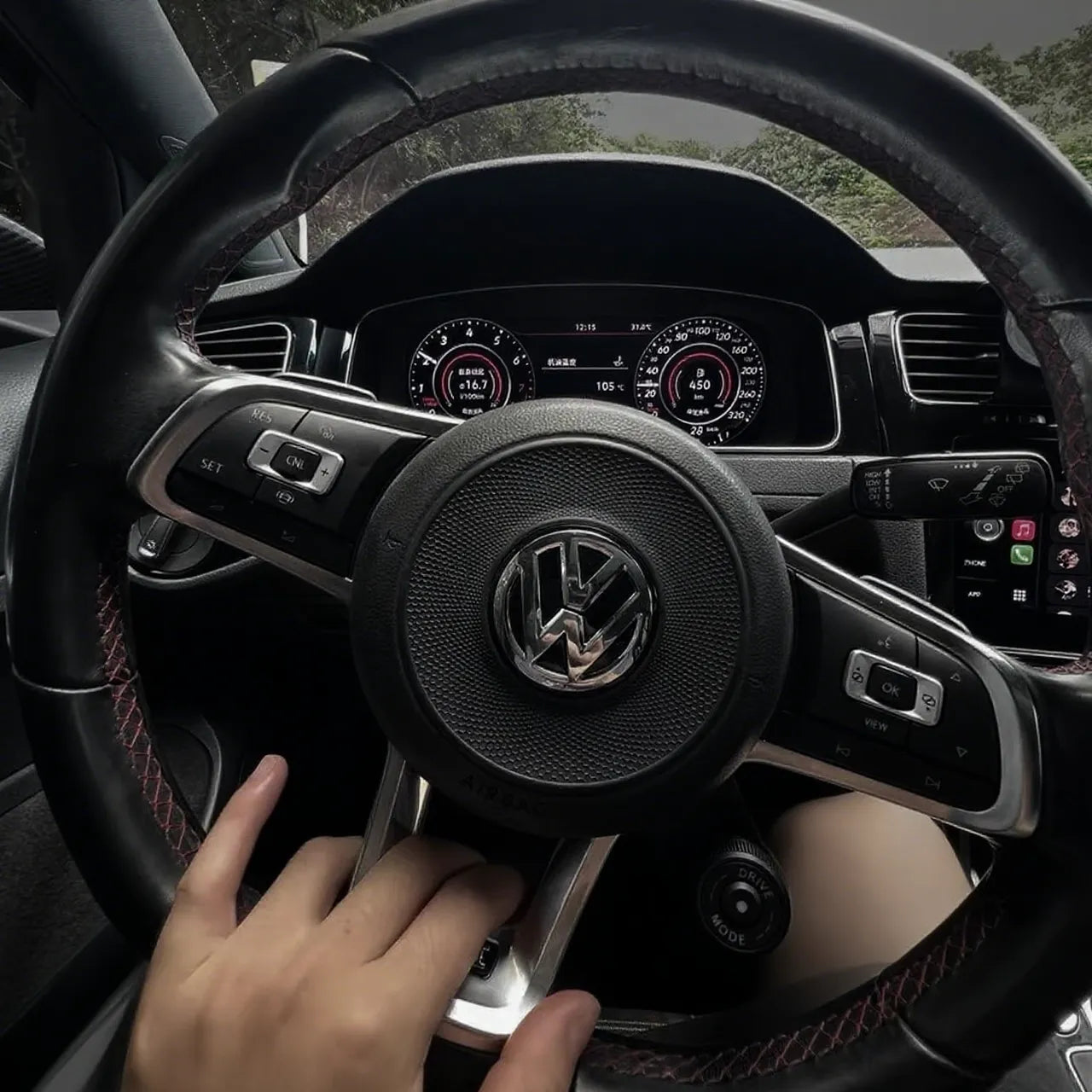Sport Chrono knob for VW Golf MK7 and MK8 steering wheels, Porsche-inspired, backlit with precise, responsive control for a factory-like feel.