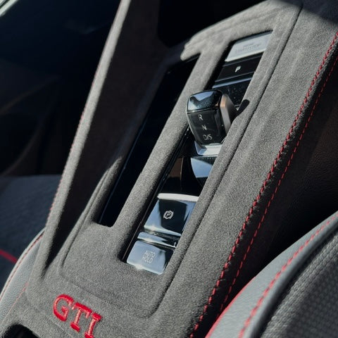 VW Golf MK8 GTI Clubsport RHD Alcantara gear shift panel cover installed — right hand drive, UK, AU, NZ 2026