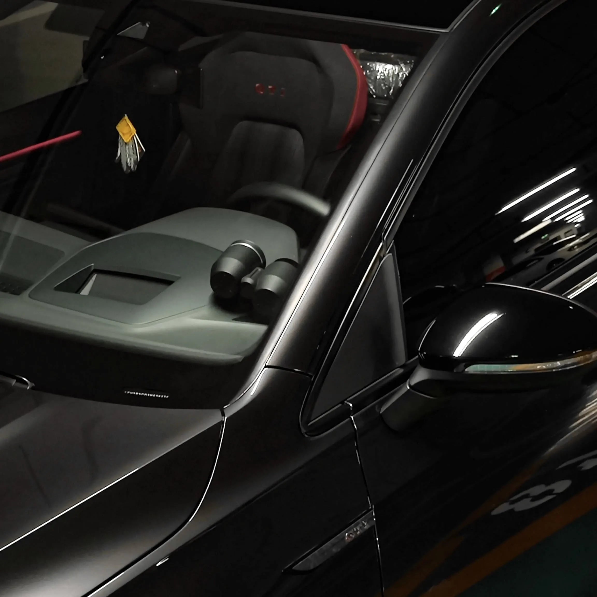 VW Golf MK8 GTI dashboard showing installed defrost vent gauge pod, OEM-style fit, alternative to CJM Industries and AeroForce Technology mounts