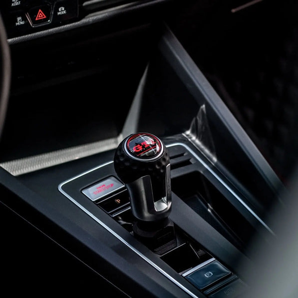 Wide interior view of VW Golf MK8 GTI with upgraded premium gear knob installed