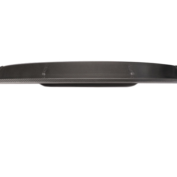 VW Golf MK8 MK8.5 GTI R swan neck GT spoiler straight front view carbon fiber wing span CNC swan neck mount brackets gloss finish TCC