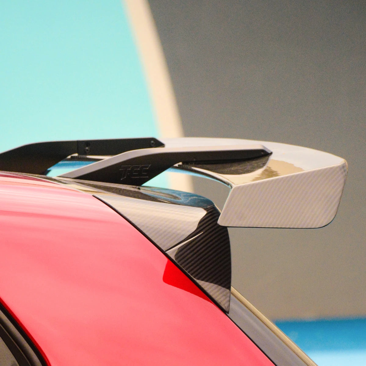 VW Golf MK8 R swan neck GT spoiler adjustable angle low drag high downforce carbon fiber gloss TCC