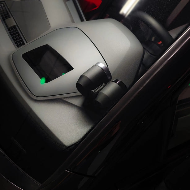 Front view of VW Golf R MK8 interior with defrost vent gauge pod, racing-style design, non-bulky, CJM and AeroForce alternative