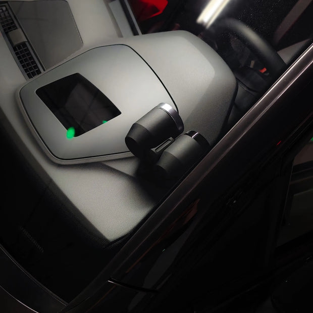 Front view of VW Golf R MK8 interior with defrost vent gauge pod, racing-style design, non-bulky, CJM and AeroForce alternative