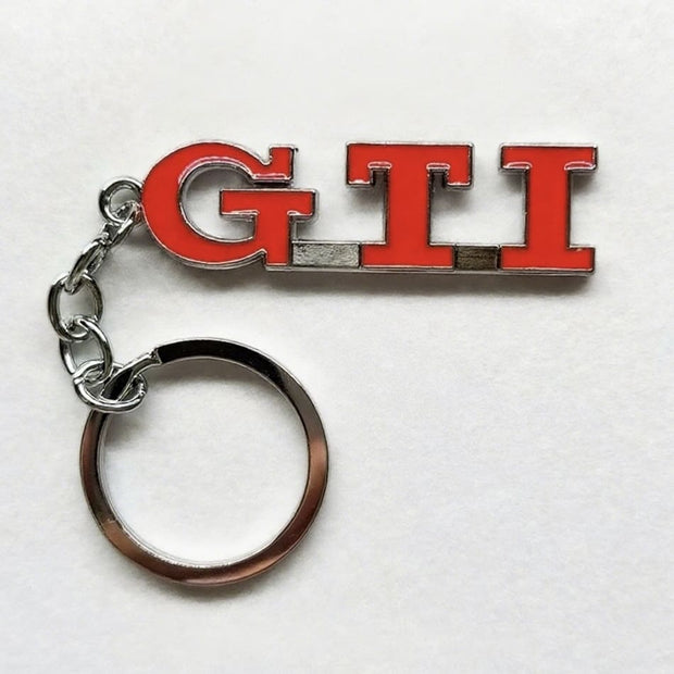 Volkswagen GTI badge keychain featuring a polished metallic design, ideal for GTI owners and VW fans.