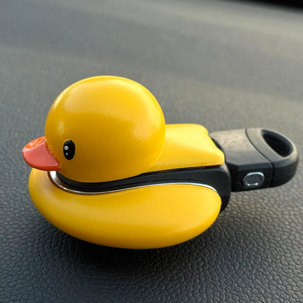 Yellow duck MINI Cooper aftermarket key cover installed on F-Series keyfob, custom fit and playful handmade design.