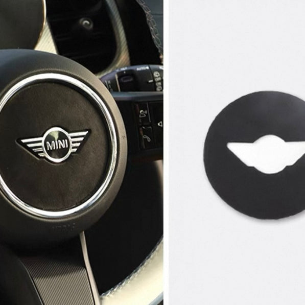 Black minimalist Alcantara airbag cover for MINI Cooper steering wheel