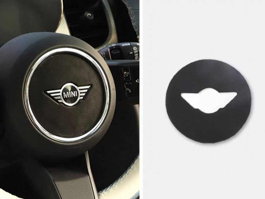 Black minimalist Alcantara airbag cover for MINI Cooper steering wheel