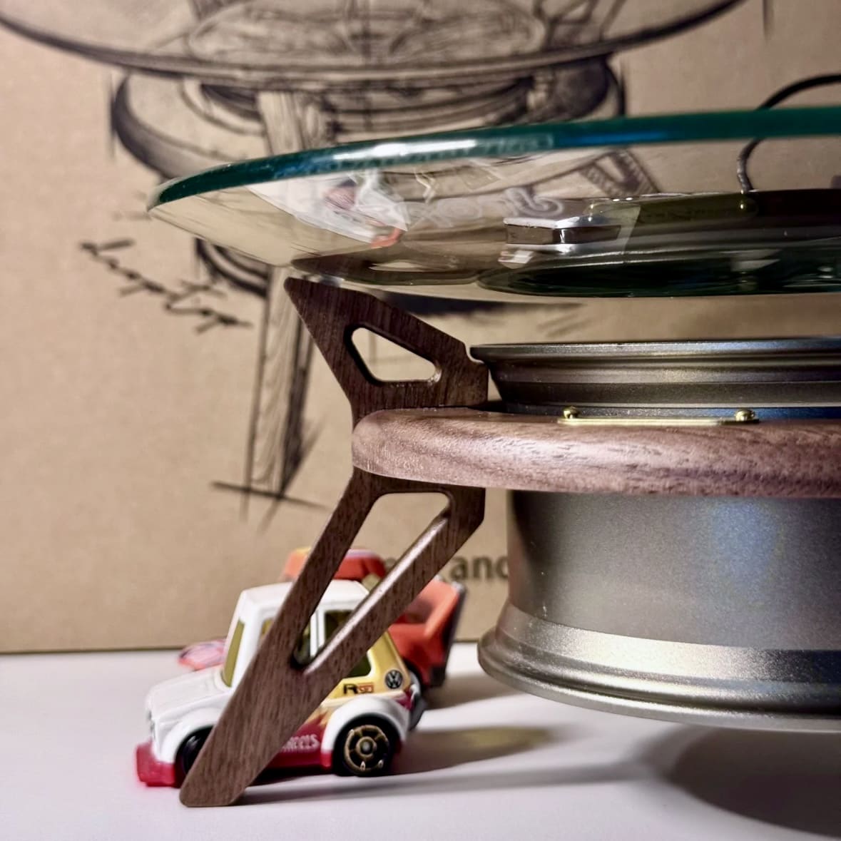Hand-finished black walnut frame on car key tray, a perfect car accessories gift for him
