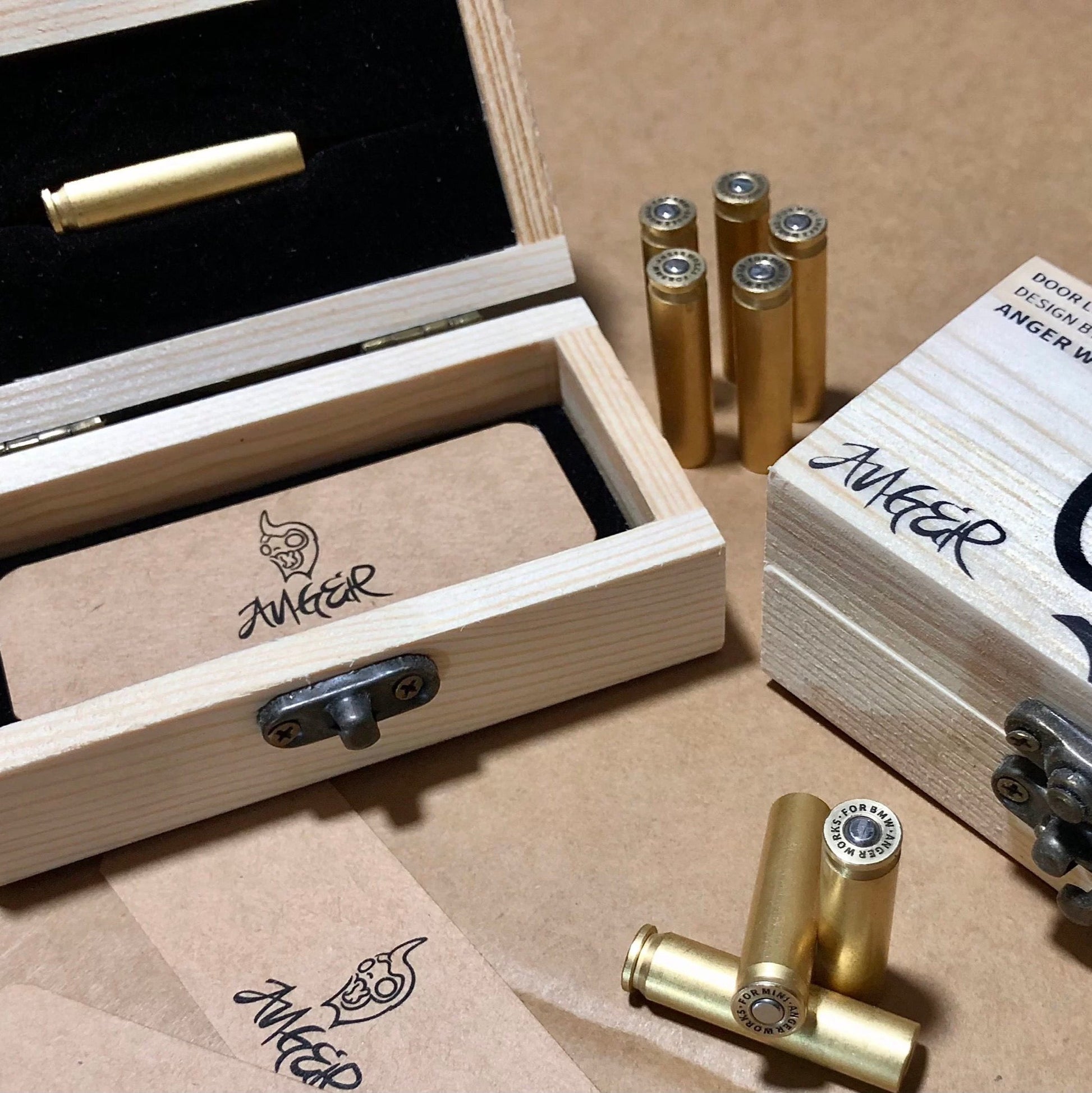 Bullet Door Pin in elegant wooden gift box packaging, ideal for Mini Cooper enthusiasts