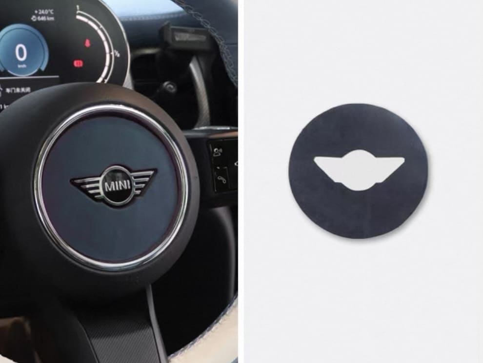 Cache airbag en Alcantara pour MINI Cooper R56 et F56 – pièce tuning personnalisée avec logo style JCW pour intérieur haut de gamme