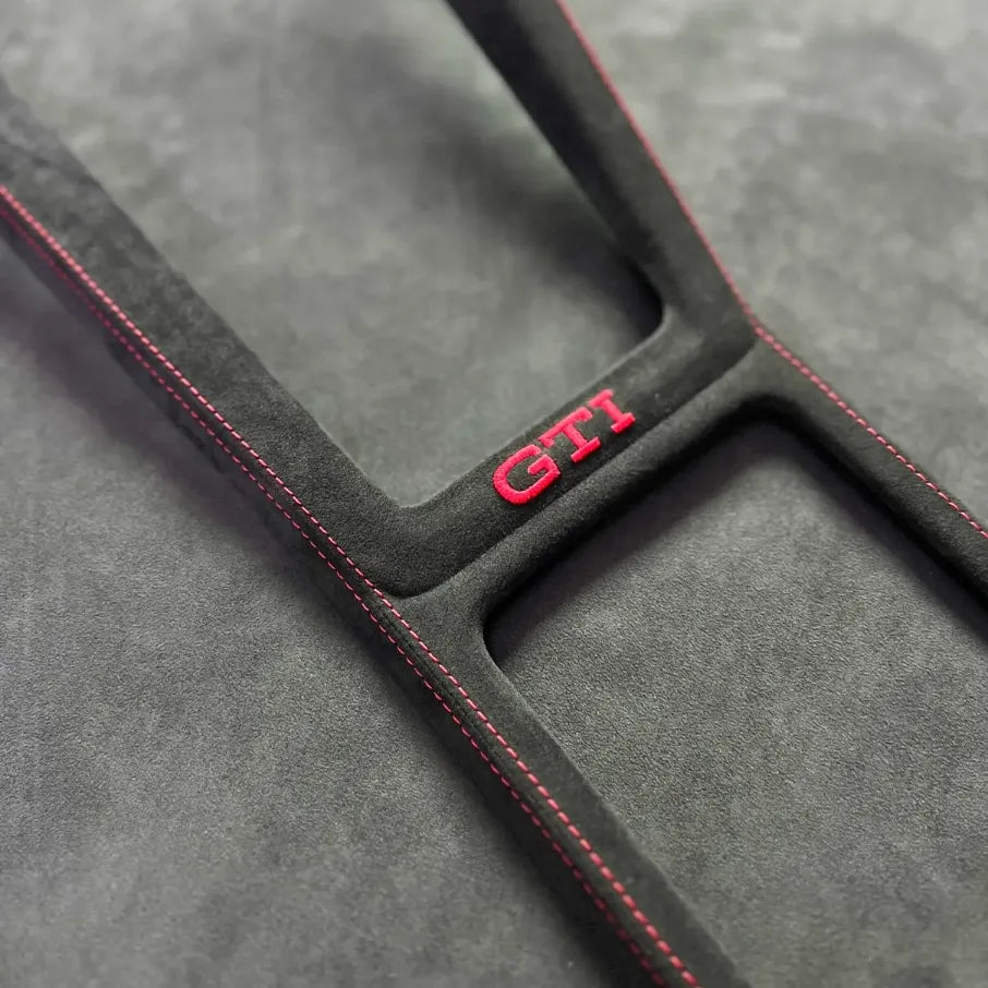 Alcantara® gear shift panel cover for Golf MK8 center console, enhancing interior style and durability for CS, GTI, and R models.