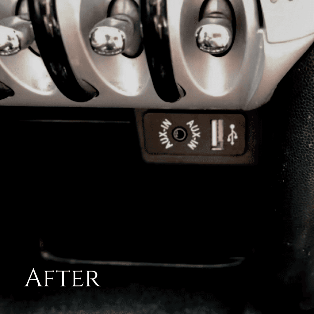 Upgraded MINI Cooper center console with OEM style Bluetooth and USB port

