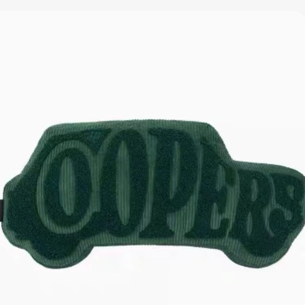 Racing Green MINI Cooper shaped plush cushion with vintage 3D embroidery