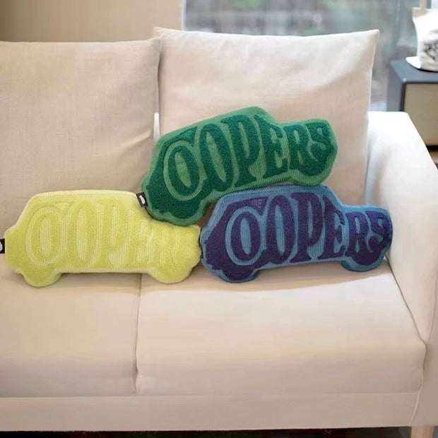 Plush MINI Cooper shaped cushion for interior styling