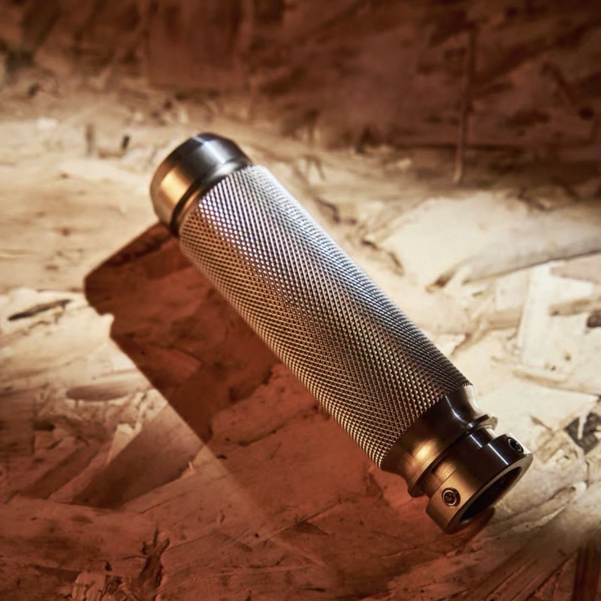 Detailed view of aluminum handbrake upgrade for MINI Cooper R-Series and F-Series models