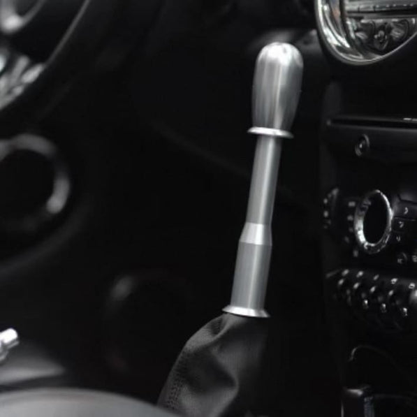 Installed view of shifter extension kit in MINI Cooper R-Series interior — performance-focused upgrade