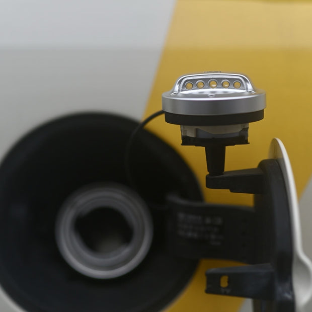 Black MINI Cooper S gas cap cover upgrade with tether and locking design