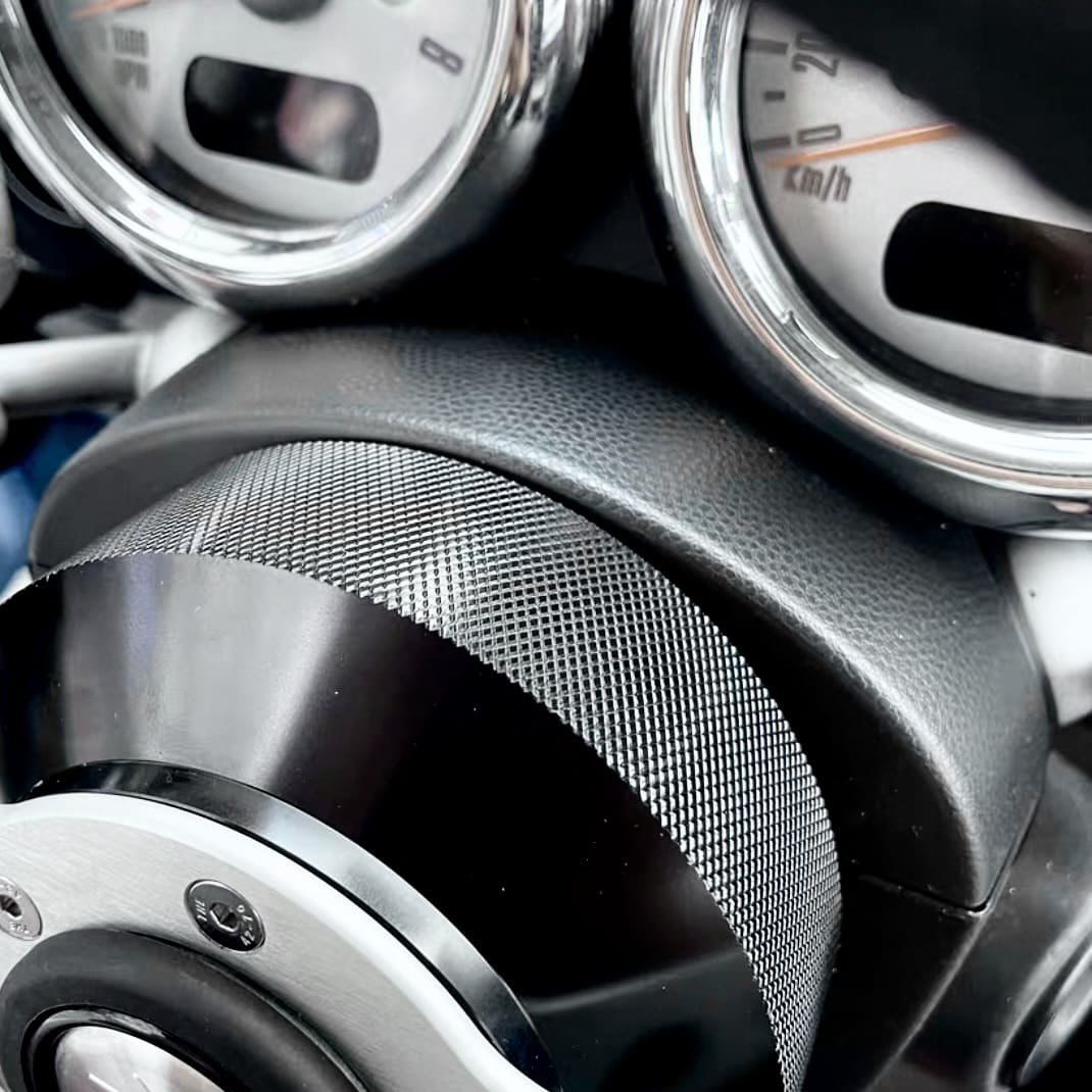 Close-up of MINI Cooper steering hub showing clean gap-free installation