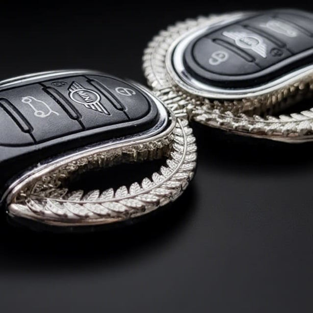 Aftermarket metal key fob cover for MINI Cooper F56 – custom MINI keychain accessory upgrade