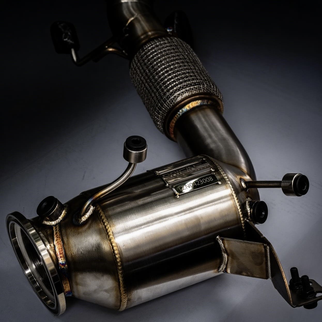 Performance downpipe with 100-cell catalytic converter for MINI Cooper F66 2.0L engine