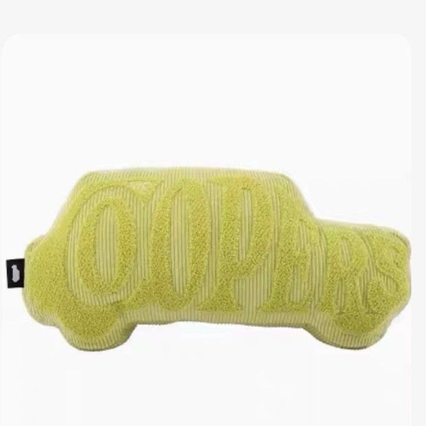 Mustard yellow MINI Cooper shaped cushion gift