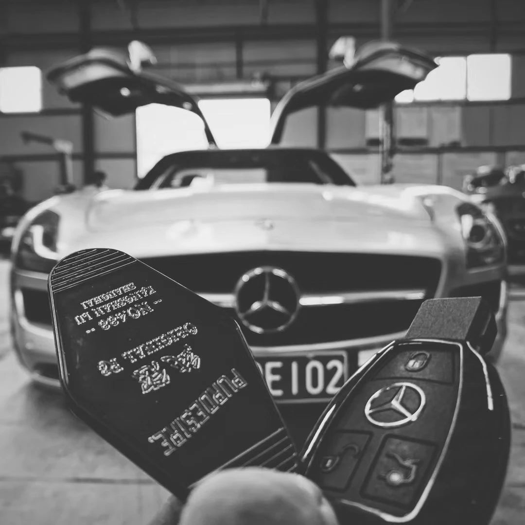 Project P P-02 acrylic keychain detail durable retro motel keyring automotive accessory