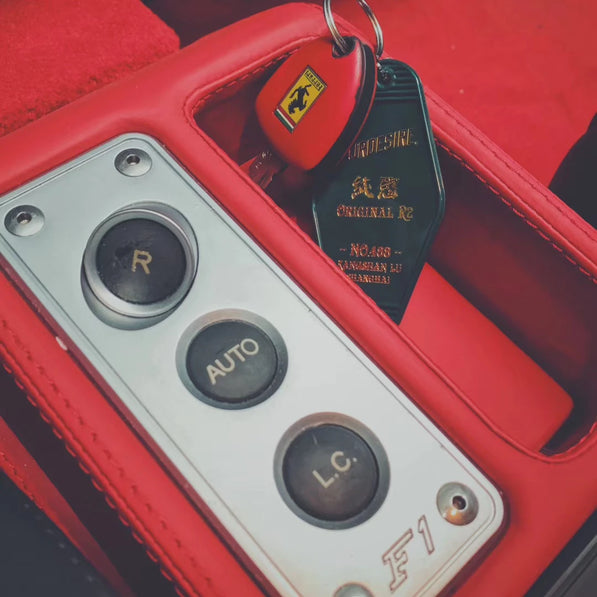 Project P P-02 motel key holder back detail acrylic automotive keychain design