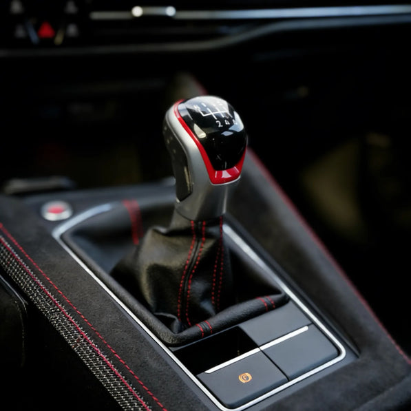 vw golf gti r aftermarket interior mods alcantara gear shift panel cover center console
