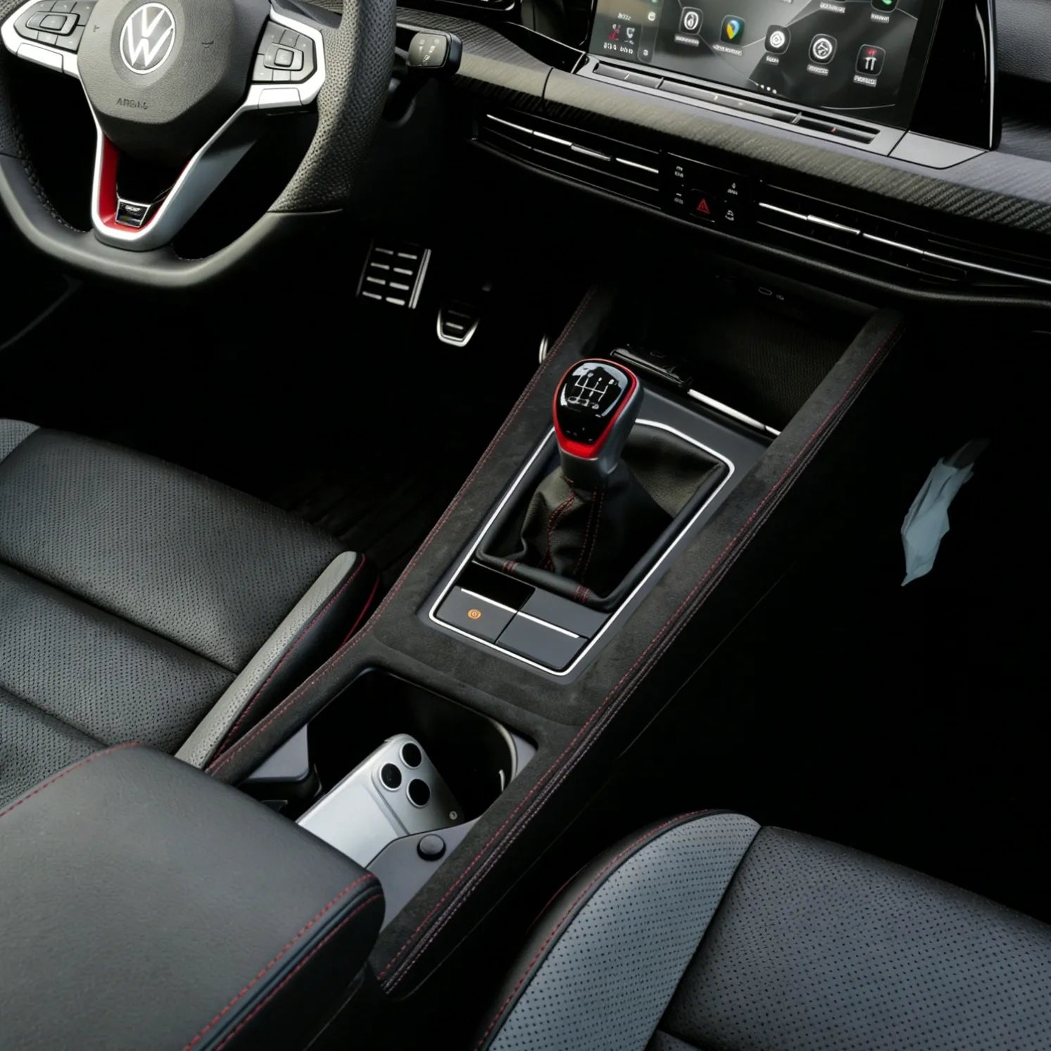 vw golf mk8 mk85 gti r aftermarket interior mods central control gear shift panel cover